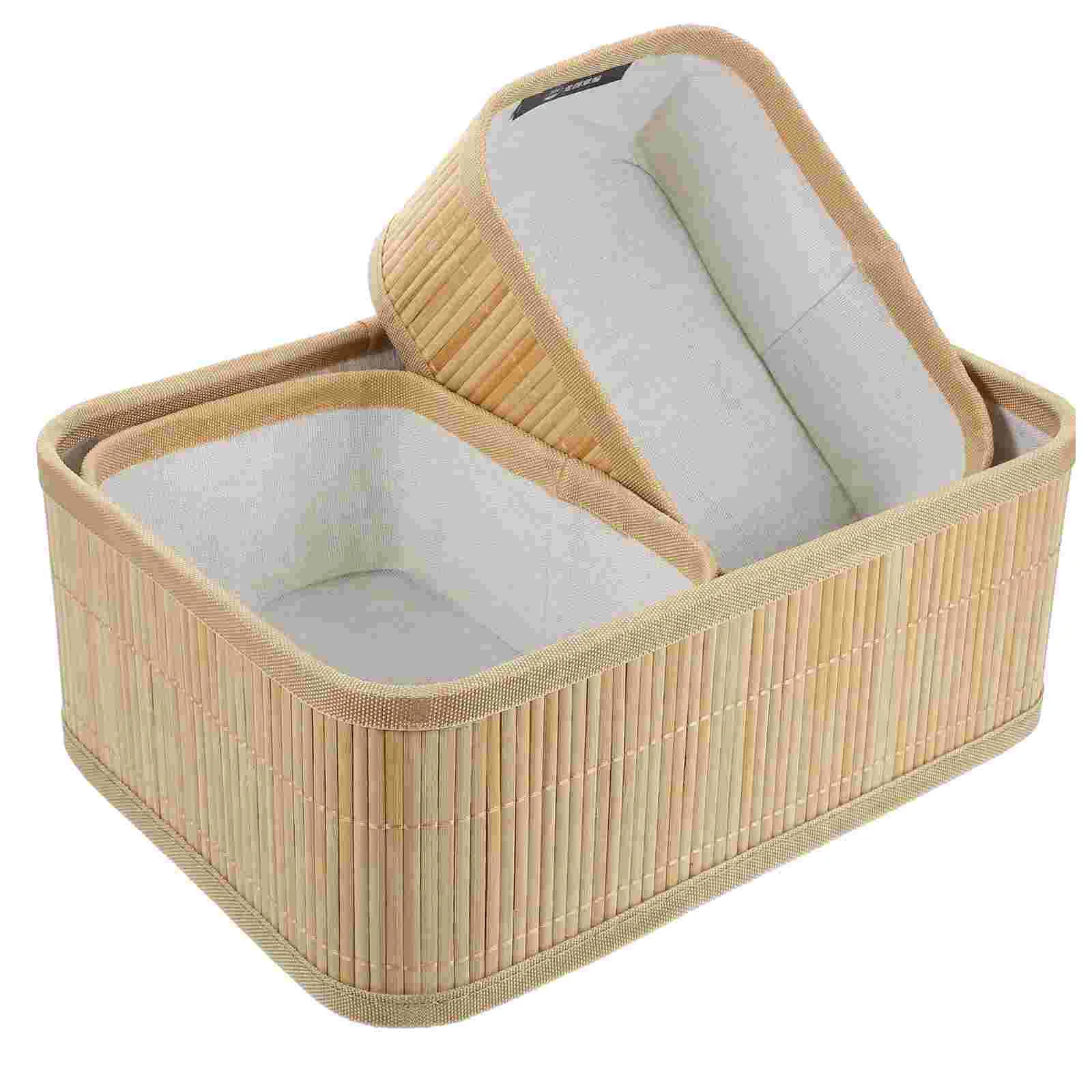 

3 Pcs Bamboo Storage Basket Home Baskets for Shelves Woven Sundries Handicraft Reusable Toy Bins Indoor Grocery Toys