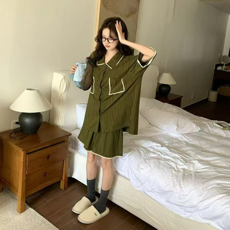 

Summer New Fringed Striped Pajamas Women's Short-sleeved Shorts Casual Loose Loungewear Two-piece Set Temperament Fashion