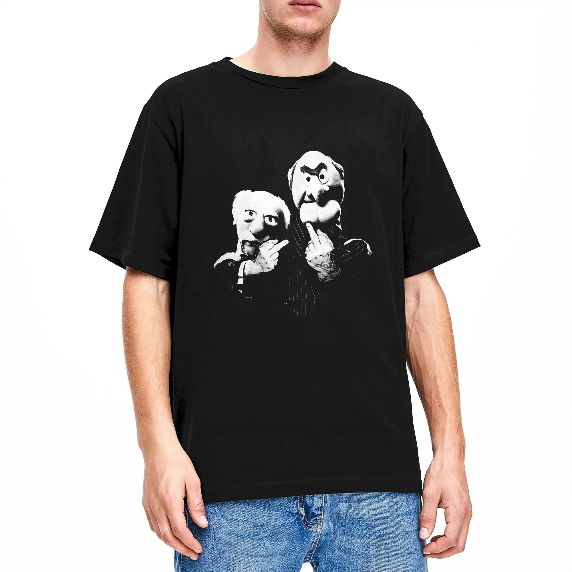 Statler And Waldorf Middle Finger T Shirt Men's  Pure Cotton Novelty T-Shirts Crew Neck  Tees Short Sleeve Clothes Gift Idea