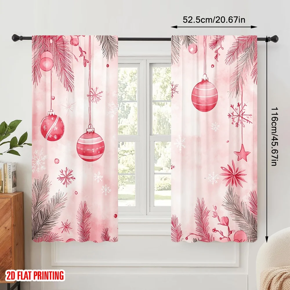 2pcs,2D plane printing Print Curtains Christmas Ornaments Watercolor 100% Polyester (without rod) Festive Use for Bedroom,