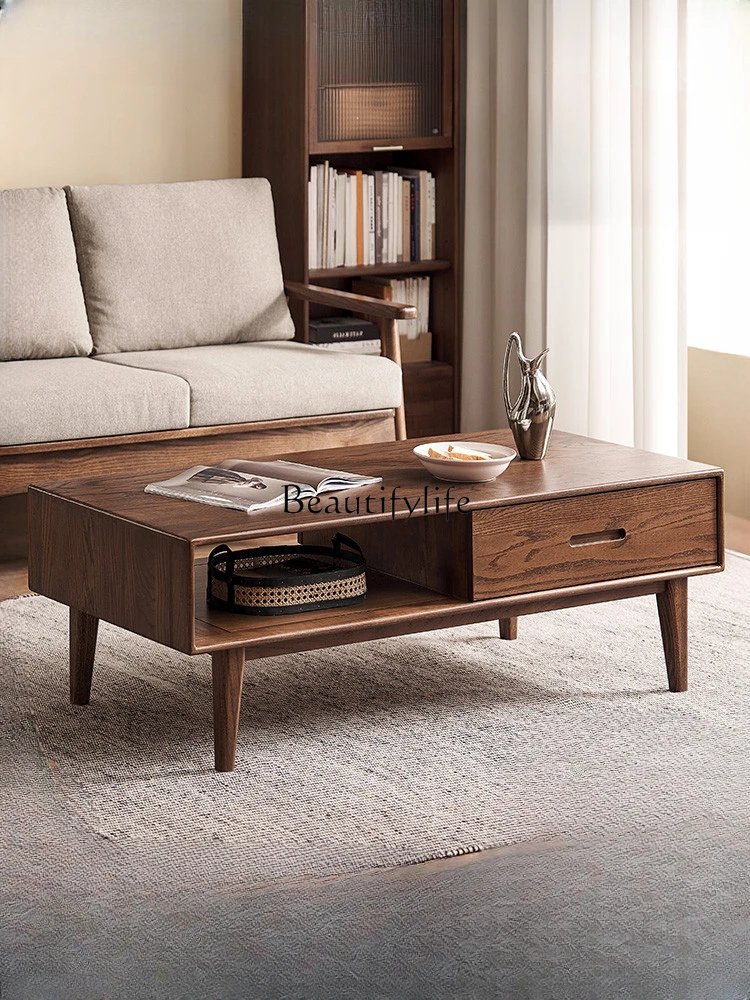 

Solid Wood Coffee Table Modern Minimalist Black Walnut Color Tea Table Nordic Small Apartment Living Room Retro Tea Table