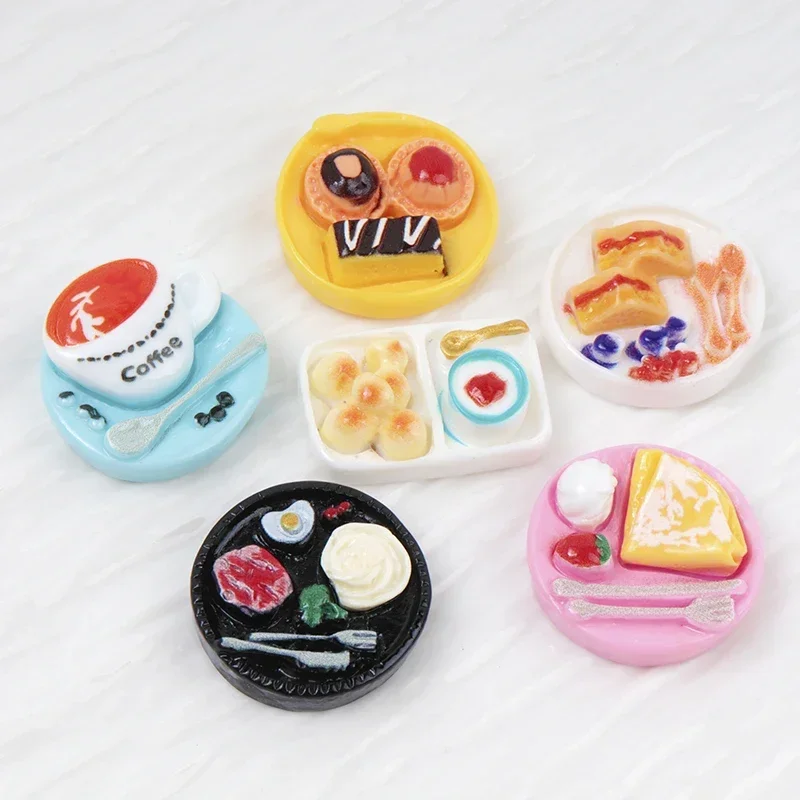 10pcs Resin DIY Breakfast Series Fake Food Miniature Scrapbook Material Figurine Flatback Charm Flat Back Hairpin materials