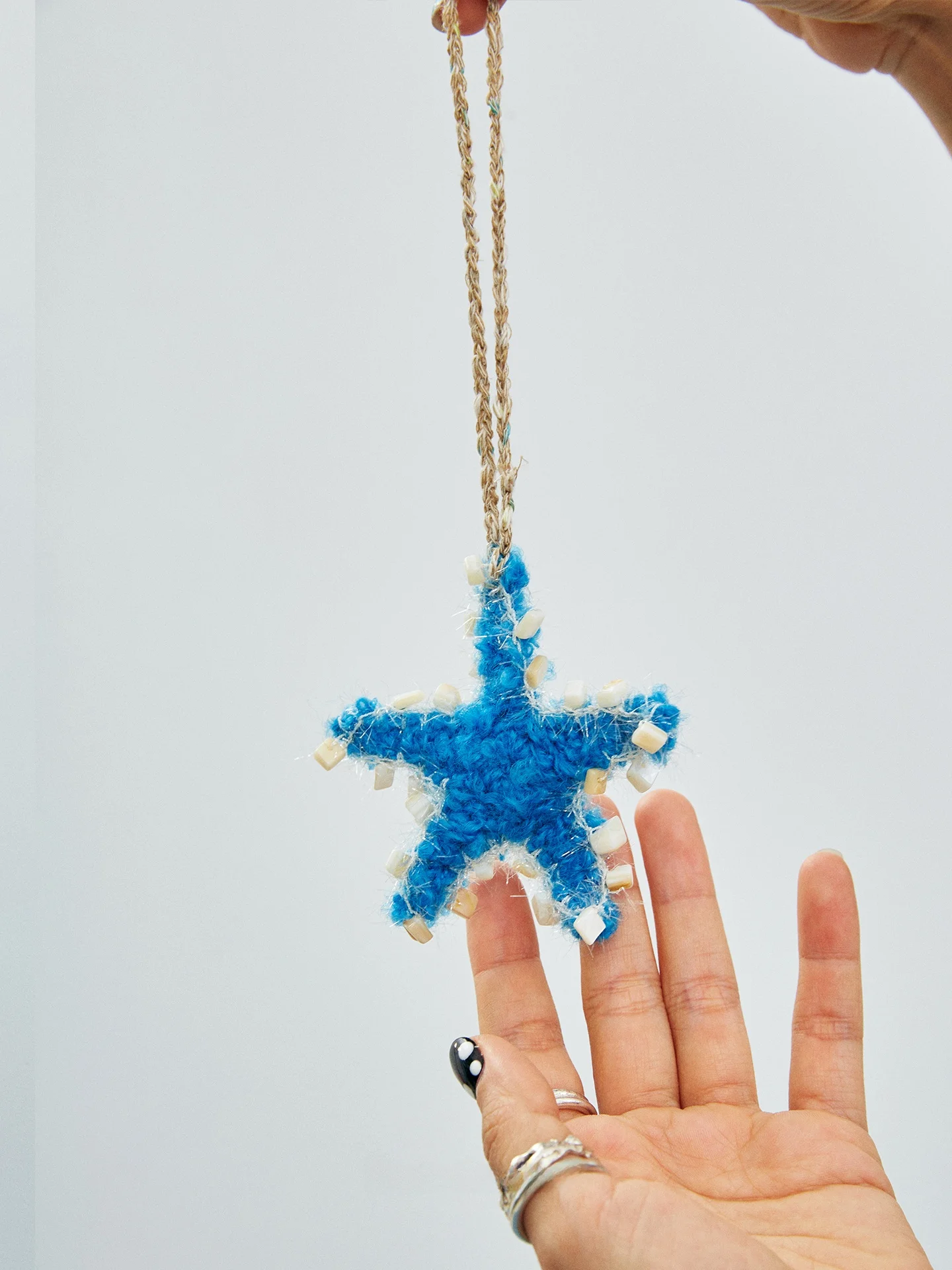 Hand Crocheted Yellow Banana Blue Starfish Shaped Weaving Bag Charm Handmade Decorative Accessory for Bags Chinese Basic Style