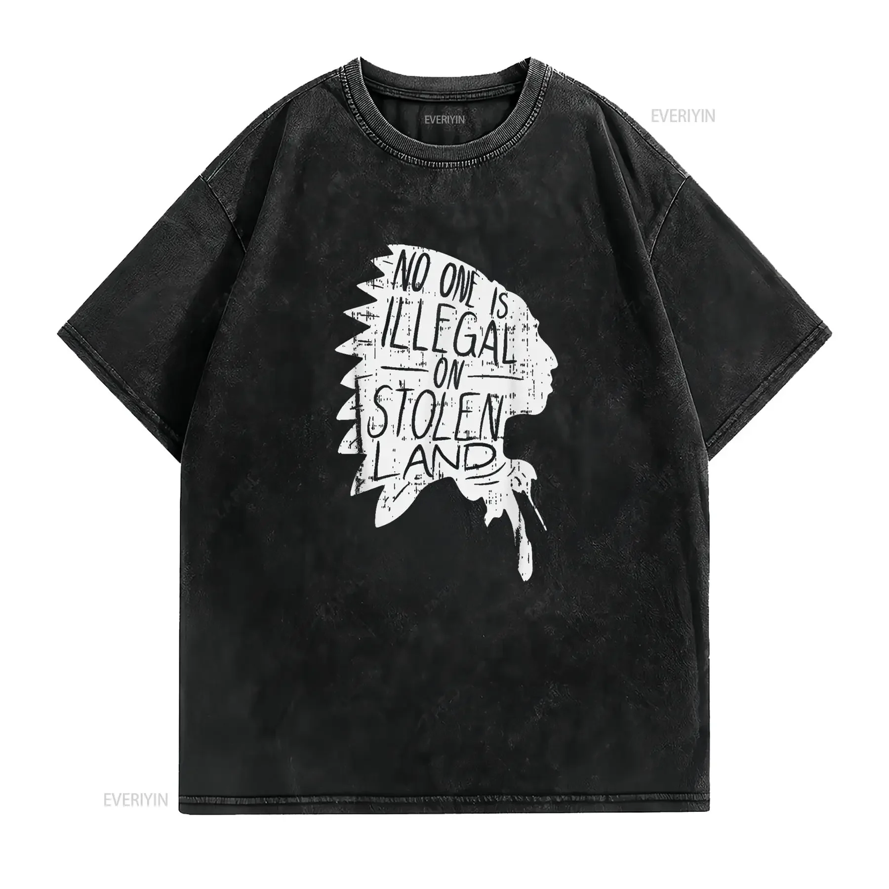No One is Illegal On Stolen Land T Shirt Indigenous Immigrant Black 4X Large vintage Washed designer clothes Comfortable Unisex