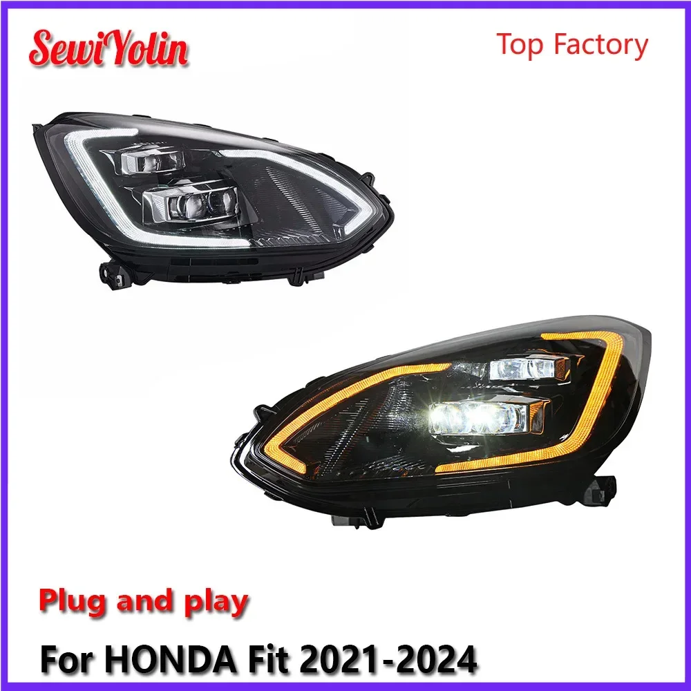 

Car LED Headlight Light Assemblies For HONDA Fit 2021-2024 Auto Fog DRL Brake Turn Signal Lamp Plug And Play