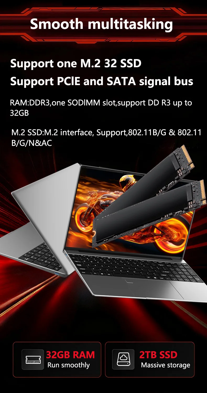 スタイリッシュな新型15.6インチノートパソコン 32GB DDR3 512GB/1TB