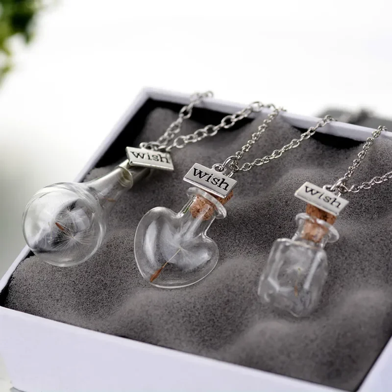 Natural Dandelion Seeds In Drift Bottle Pendant Necklaces Women Girls Wish Charms Choker Jewelry Wedding Party Gift Urn Pet urn