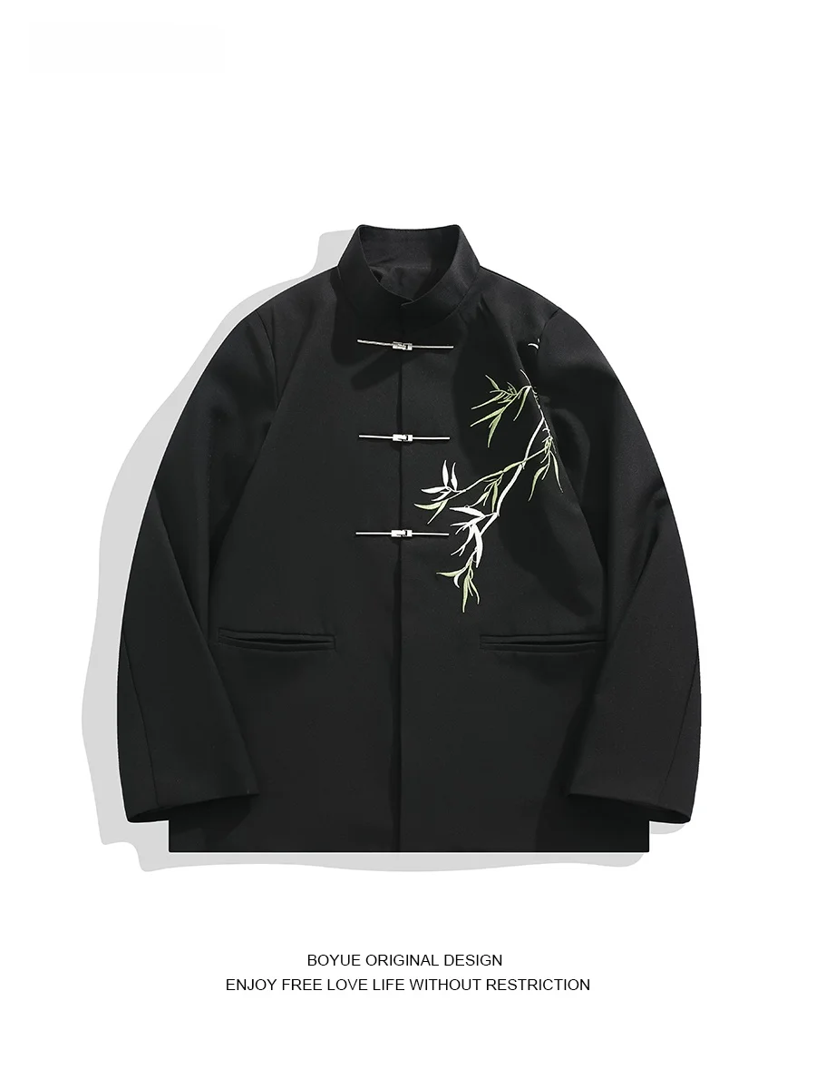 

Boyue New Chinese Sle Bamboo Embroidery Stand Collar Men's Outerwear Casual Long Sve Spring Autumn Seasonal Traditional ...