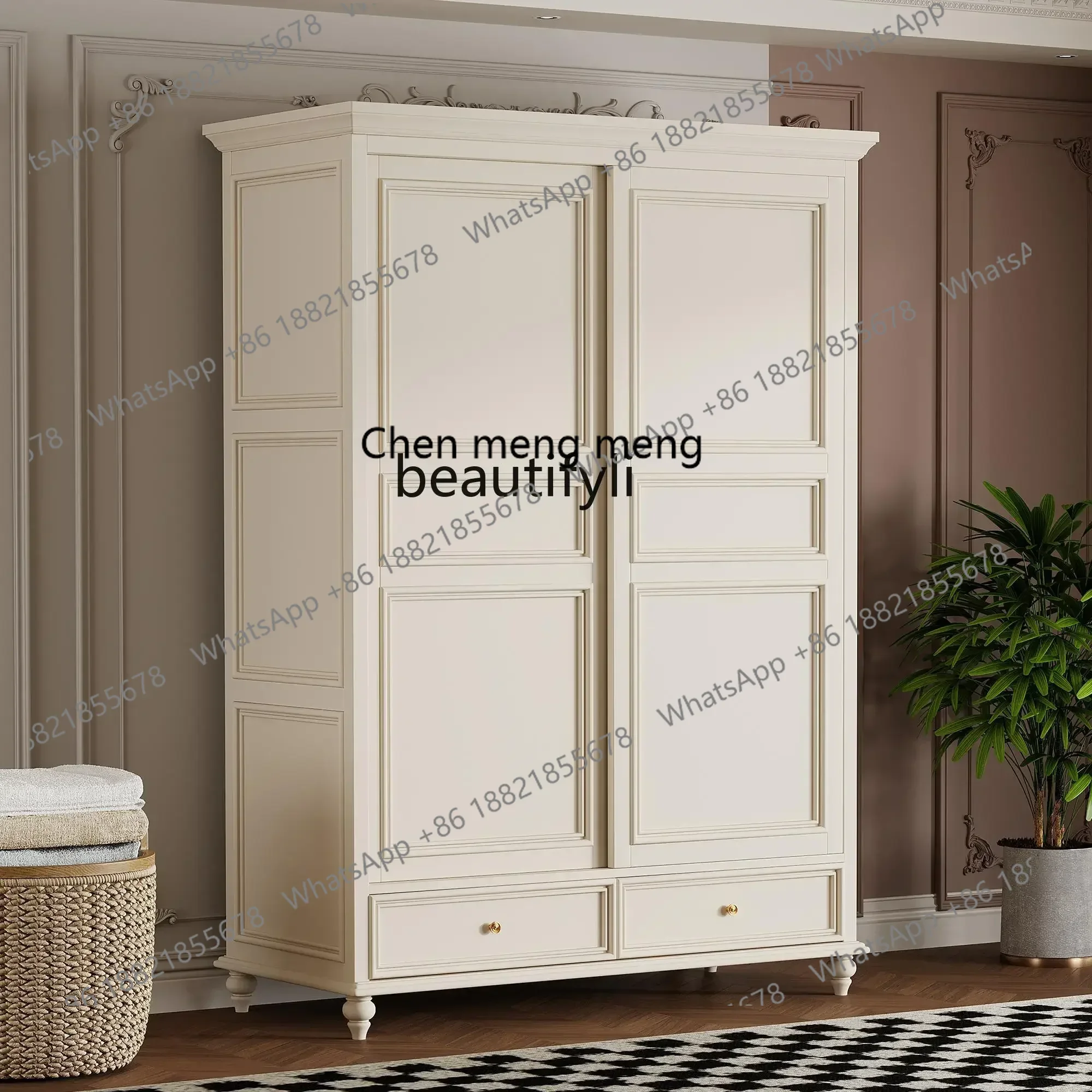 

182Q American sliding wardrobe master bedroom pure solid wood simple rural storage