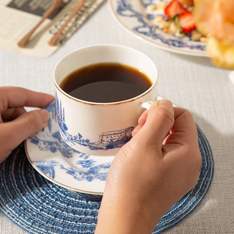 Turkish Style Simple Coffee Cup Saucer Set Gold Rim Ceramic Afternoon Tea Drinkware for Home Kitchen Gift Coffee Cup Set