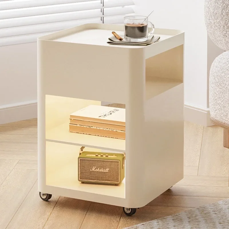 Movable Sofa Side Table Coffee Table Wheeled Corner Cabinet Small Apartment Living Room Minimalist Ironwork Easy Assembly