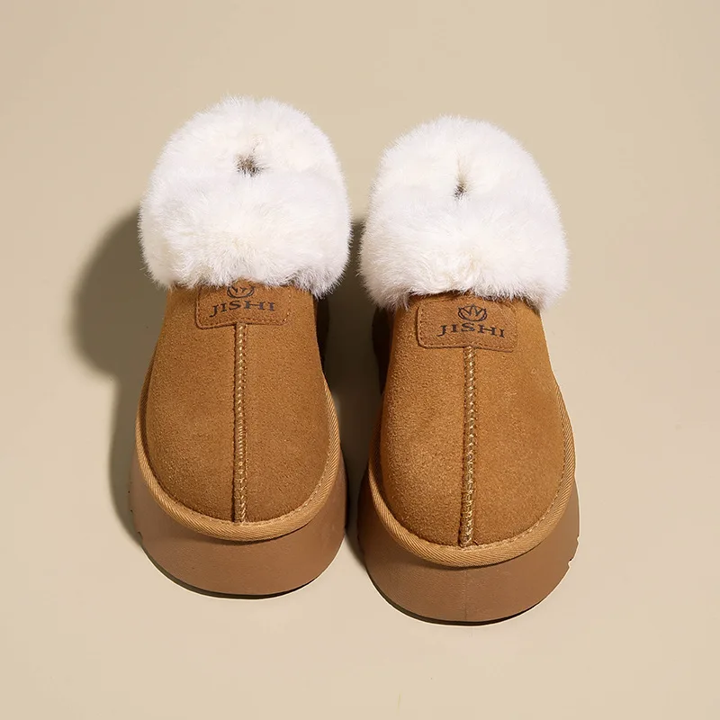 2023 Winter New Small Thick Sole Low Top Women's Snowy Boots with Leather and Fur in One Step Warm Reversed Fur and Cotton Shoes