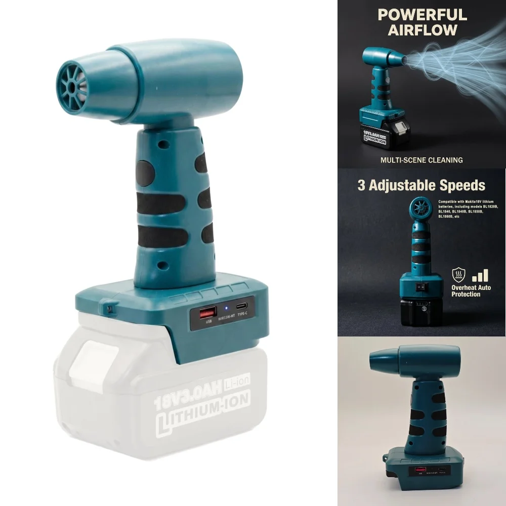 Cordless Air Blower for Makita 18V Li-ion Battery with Type-C & USB Output Dust and Snow Removal Hair Dryer(NO Battery )