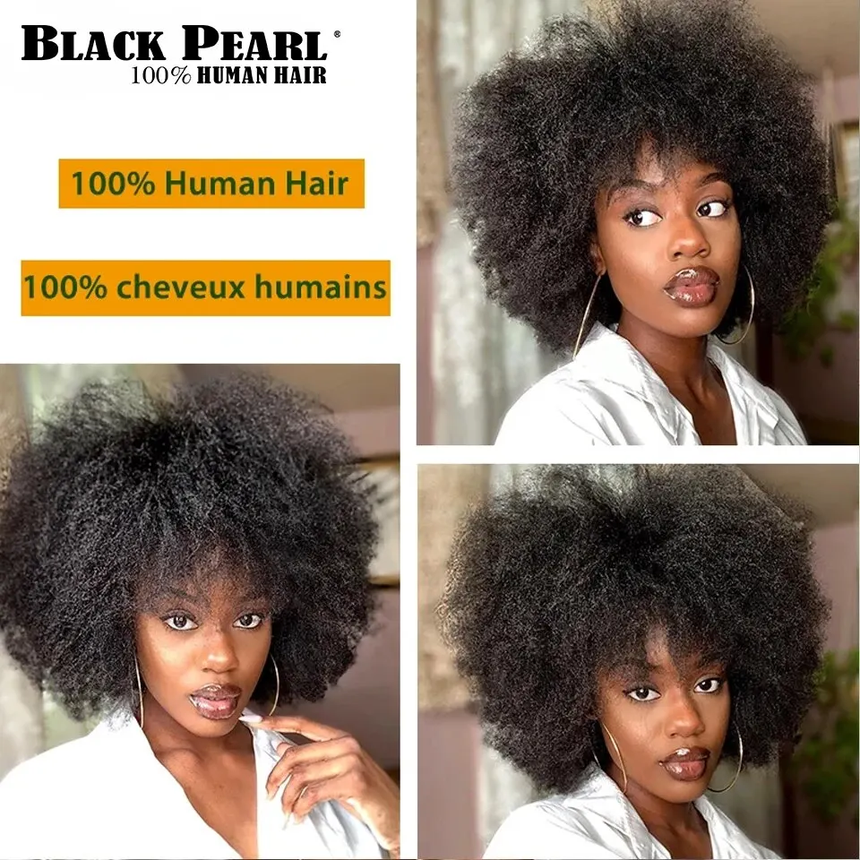 Perruque Bob Brésilienne Naturelle Remy Crépue et Bouclée, Cheveux Courts Afro avec Frange Optique, pour Femme Africaine