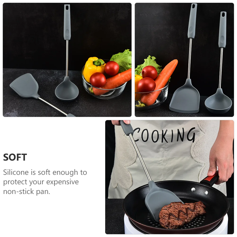 

2Pcs Silicone Cooking Spoon Shovel Set Heat Resistant Non Stick Kitchen Utensils Practical Silicone Spatula
