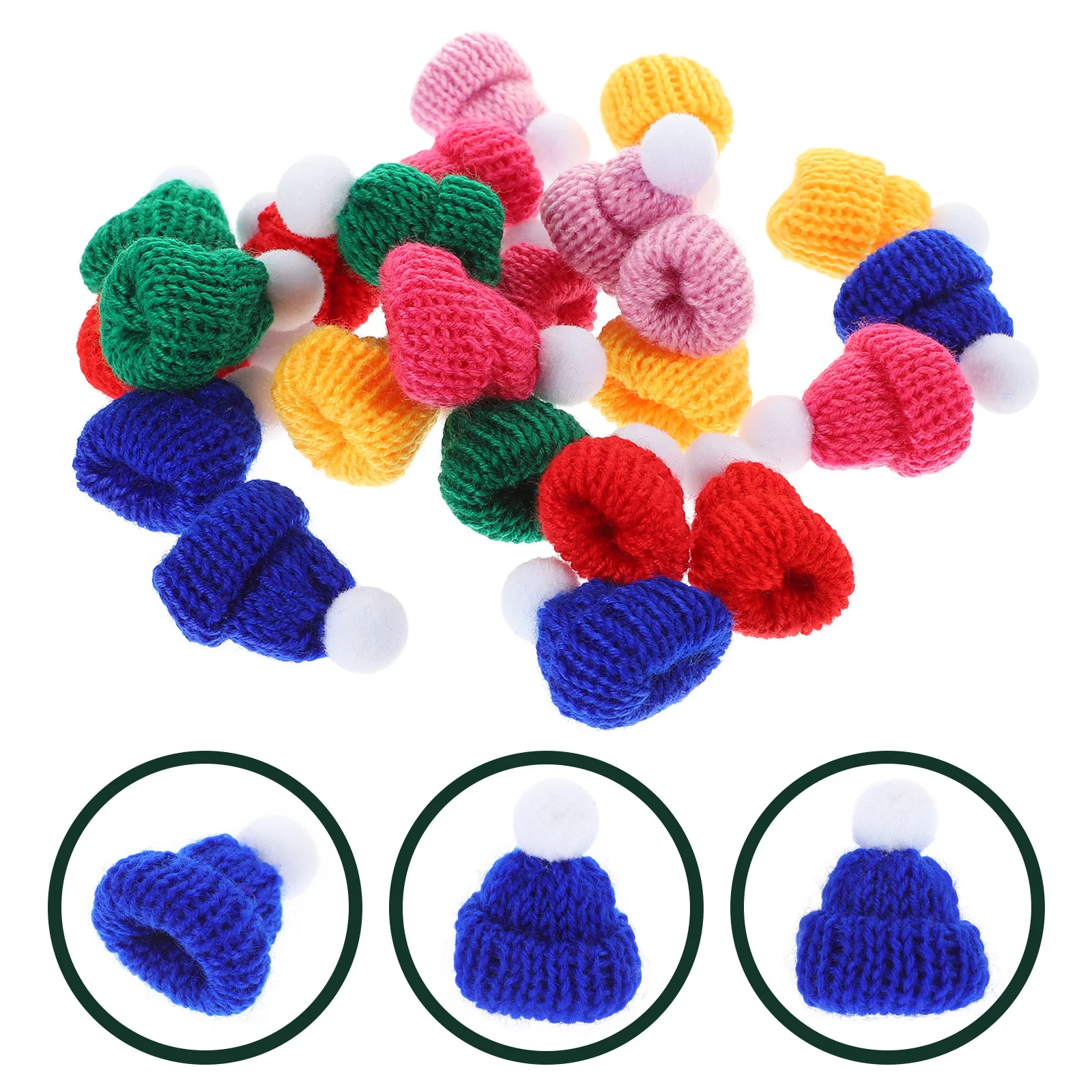 

24Pcs Mini Christmas Knitting Hats Soft Woolen Yarn for Xmas Tree Ornaments Wine Bottle Decorations DIY Craft Accessories