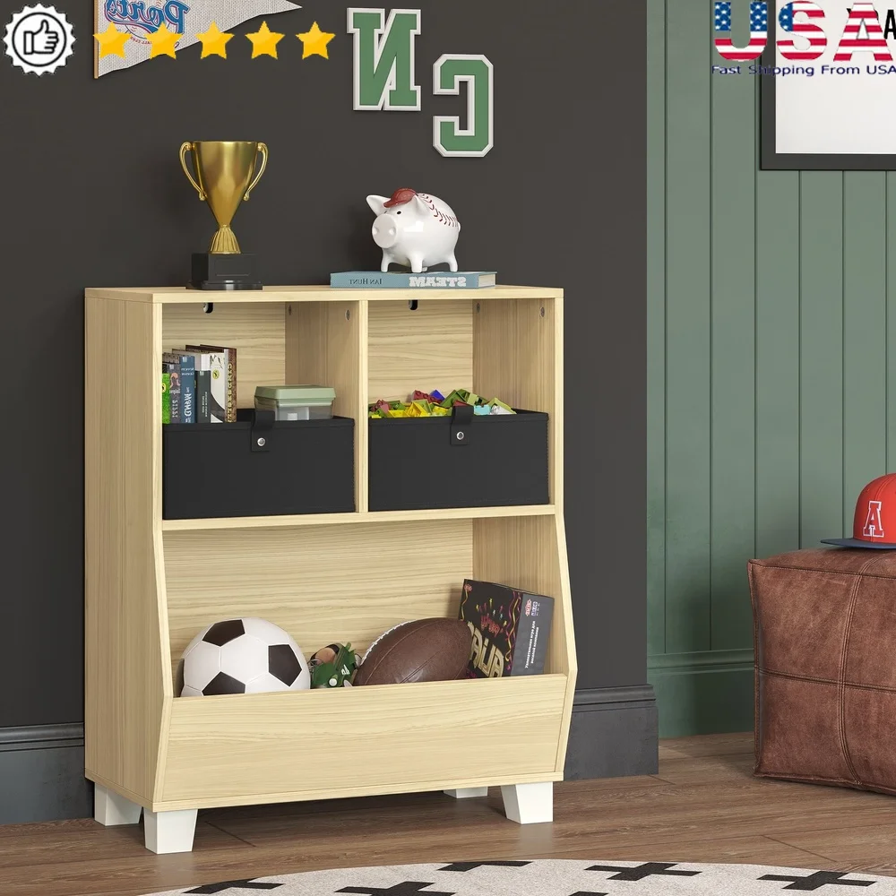 

Kids Toy Storage Organizer 24in with 2 Cubbies and 2 Compartments Wall Mounted Durable MDF Furniture Playroom