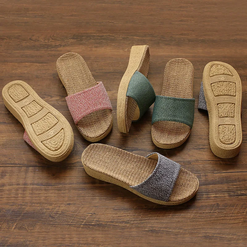 Linen Slippers Female Summer Home Knitting Fashion Breathable Light Lovers Cotton and Hemp Slippers Man Slippers Women