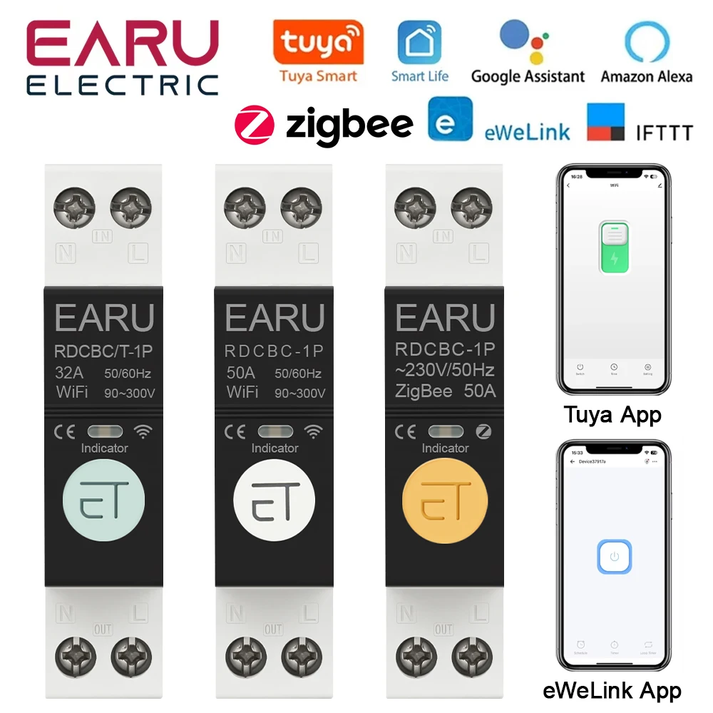

1P+N Tuya eWeLink WiFi ZigBee MCB Smart Circuit Breaker Timer Relay Switch Voice Remote Control for Alexa Google Home Assistant