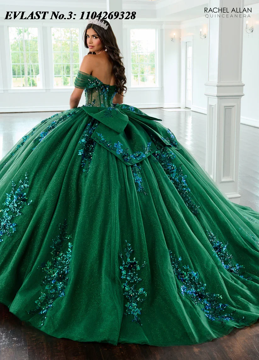 EVLAST Customized Glitter Champagne Quinceanera Dress Ball Gown Sequins Applique Beaded Bow Sweet 16 Vestido De 15 Anos E3Q442