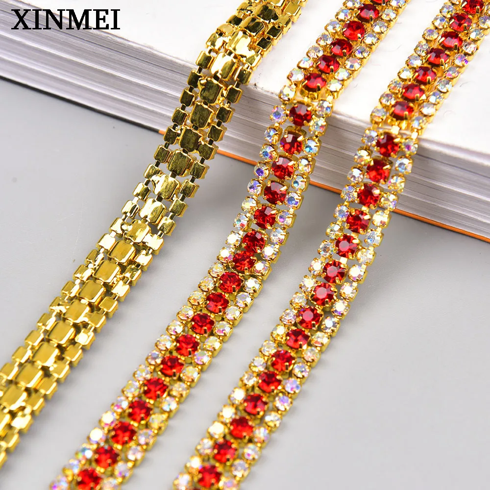 9mm 3 Rows Crystal AB Trim Rhinestone Diamond Chain Diy Wedding Dress Applique Shoes Bags Decorative Sewing Accessories