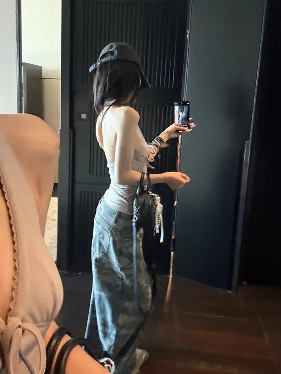 2025 Summer Pure Desire V-ne Strap Design ter Top Slim Fit Pleated Design Sense T-irt Women's Faion Svel Vest