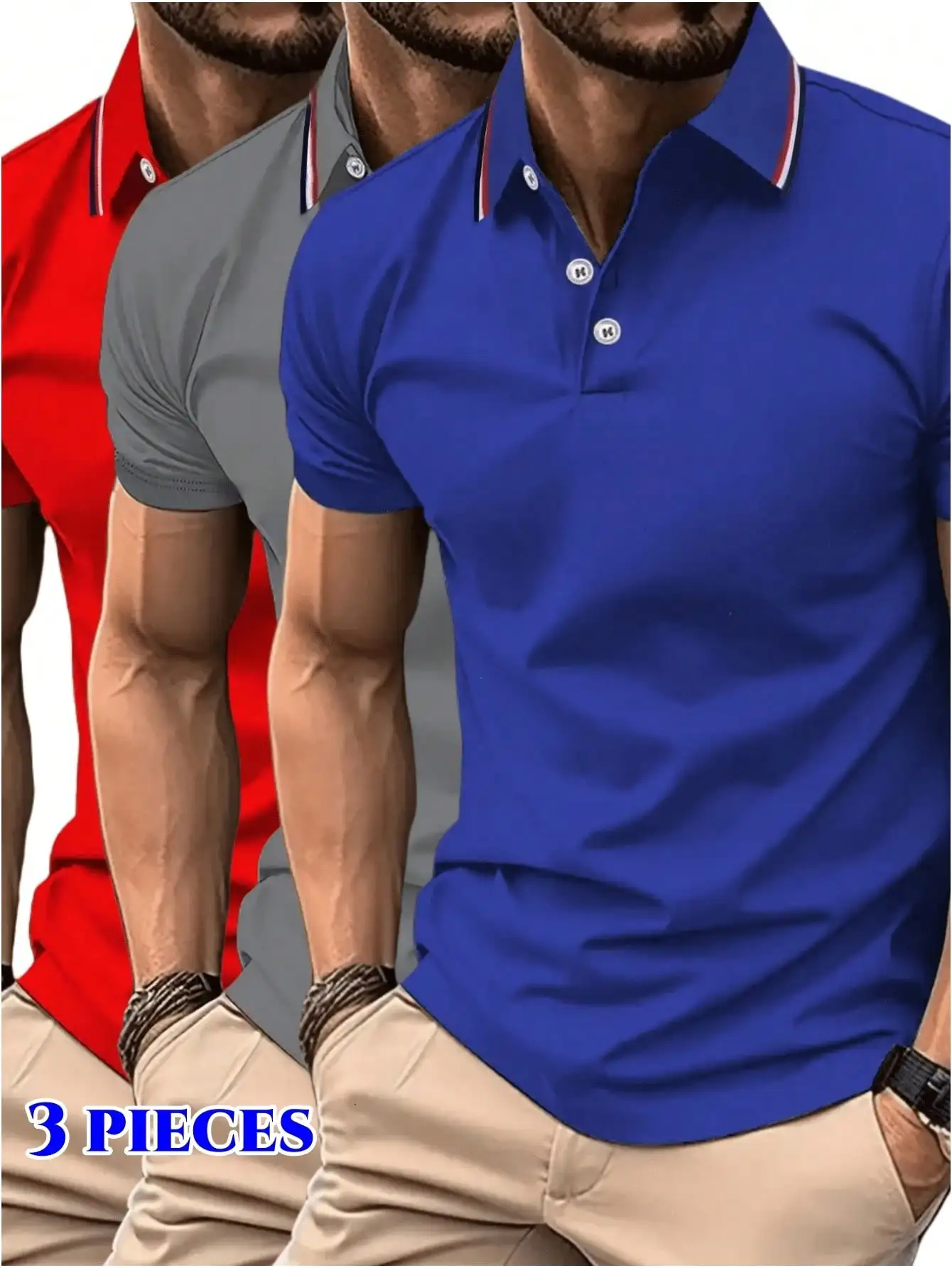 

3-Pack Men's Short Sleeve Polo Shirts - Breathable, Casual Business Style for Summer
