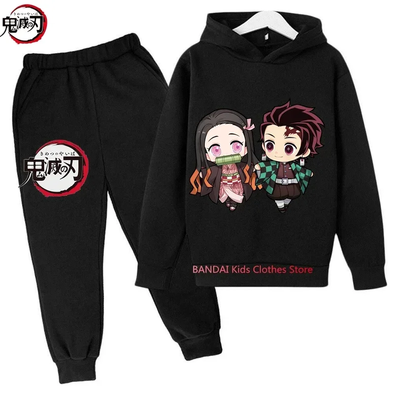 2-13 Jaar Oude Kinderen Demon Slayer Hoodies Sets Kinderen Herfst En Lente Lange Mouw Sweatshirts Broek 2 Stuks Kostuum Outfits