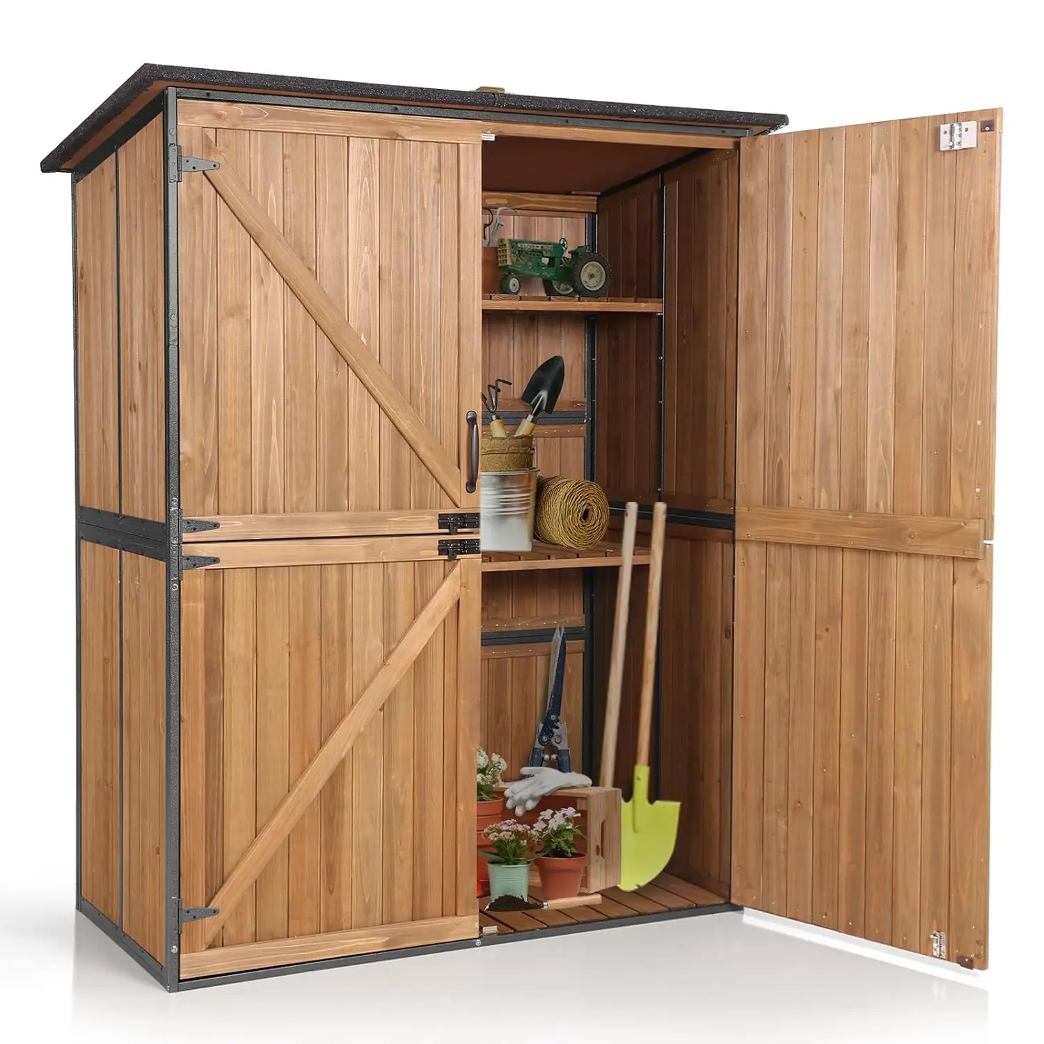 

Storage Shed Outdoor Storage Cabinet Upgraded with All Arounded Metal Frame, Wooden Floor and Adjustable Shevels, Customized