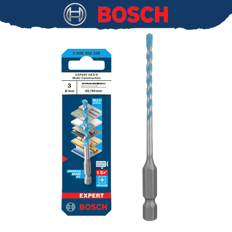 BOSCH 2608902248 EXPERT HEX-9 Multi Construction Drill Bit 3mm 90mm For Concrete  Soft Tiles High Hardness Twist Drill