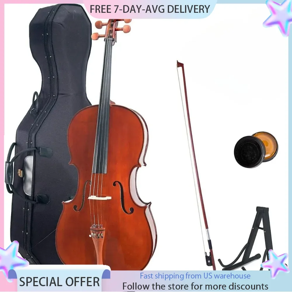 Cello Ebony Fitted Hand Oil-Rubbed Highly Flamed Solid Wood Cello, Size 4/4 (Full Size) Cello