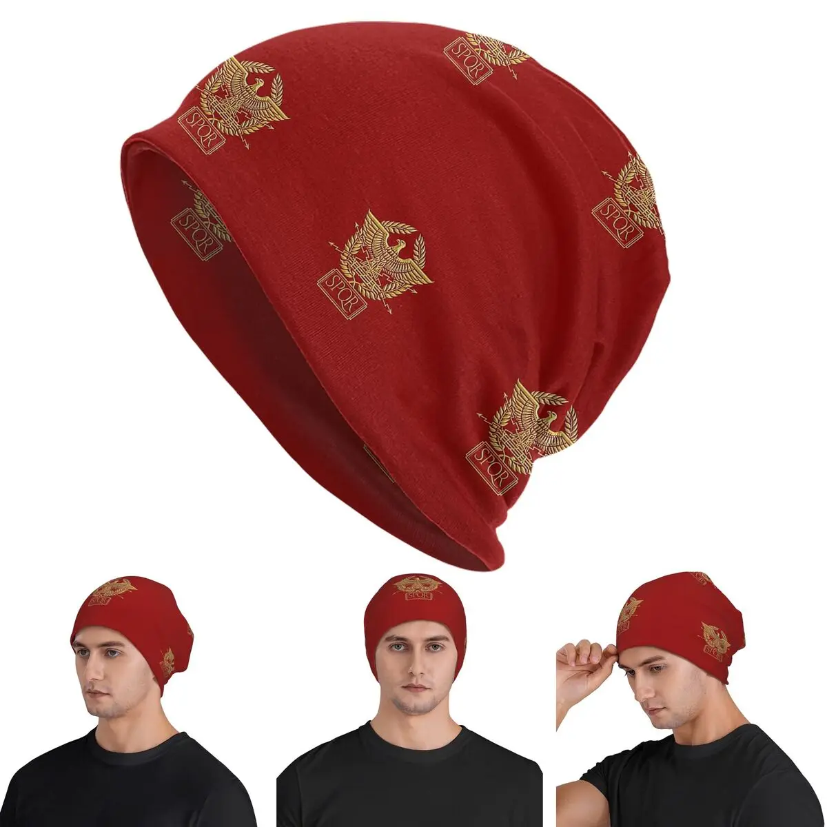 SPQR- Roman Empire Standard Eagle Emblem Warm Knitted Cap Hip Hop Bonnet Hat Autumn Winter Outdoor Beanies Hats for Men Women