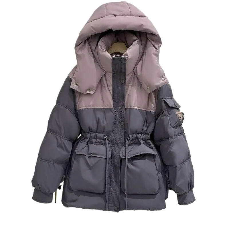 

A Mid-length Hooded Zipper Down Jacket with A Stand-up Collar for Women in Winter 2026 Cinched Waist Warm Coats for Petite Women