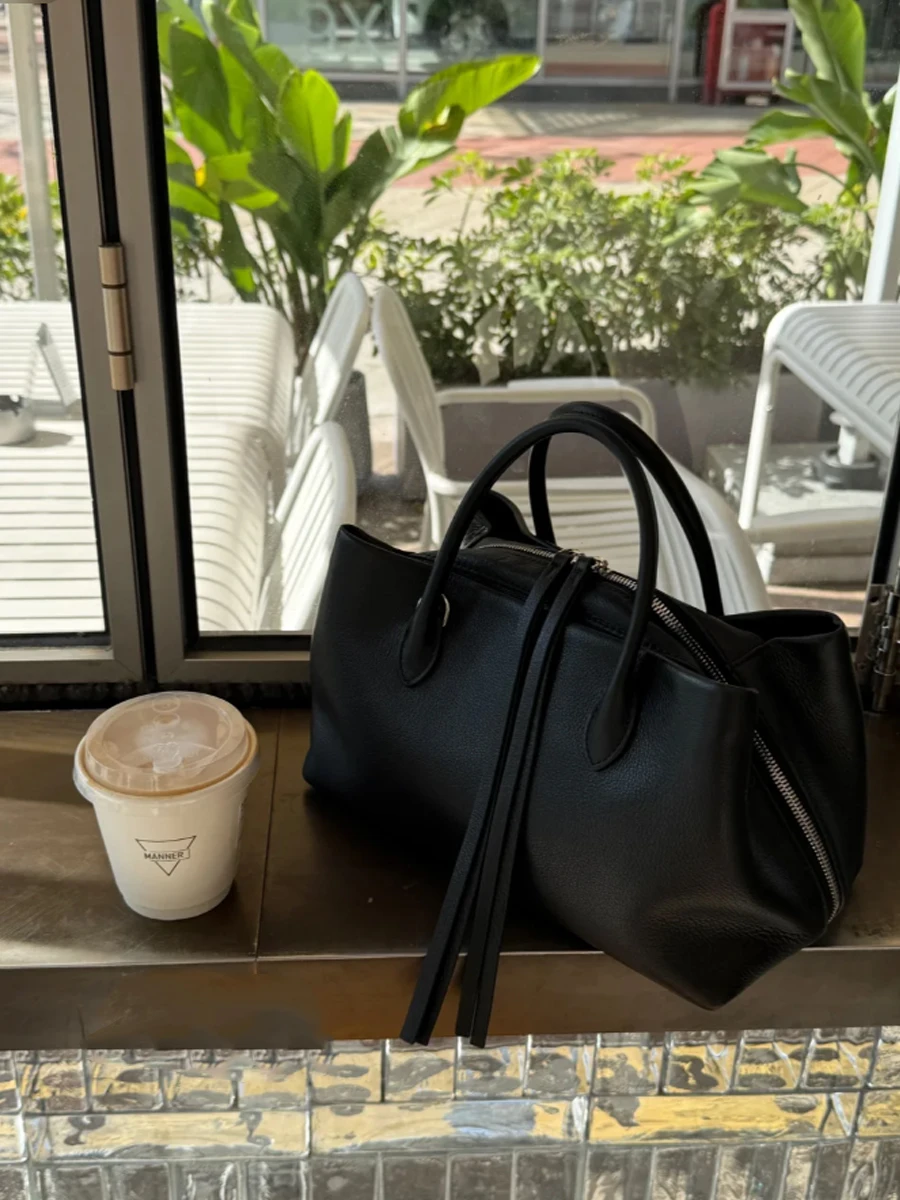 

Bla Leather Large Capaci Tote Bag Women's Handheld Crossbody Bowling Boston Bag Faionable Korean Sle Handbag