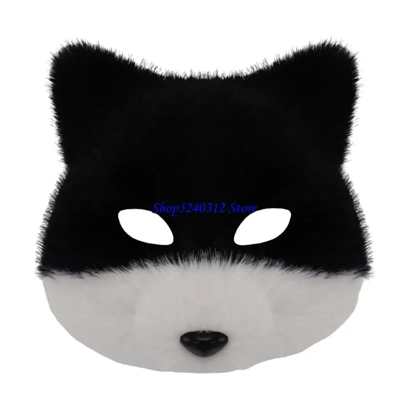 

634C Therians Mask Furry Cats Foxes Wolf Mask Halloween Costume Cats Half Face Mask