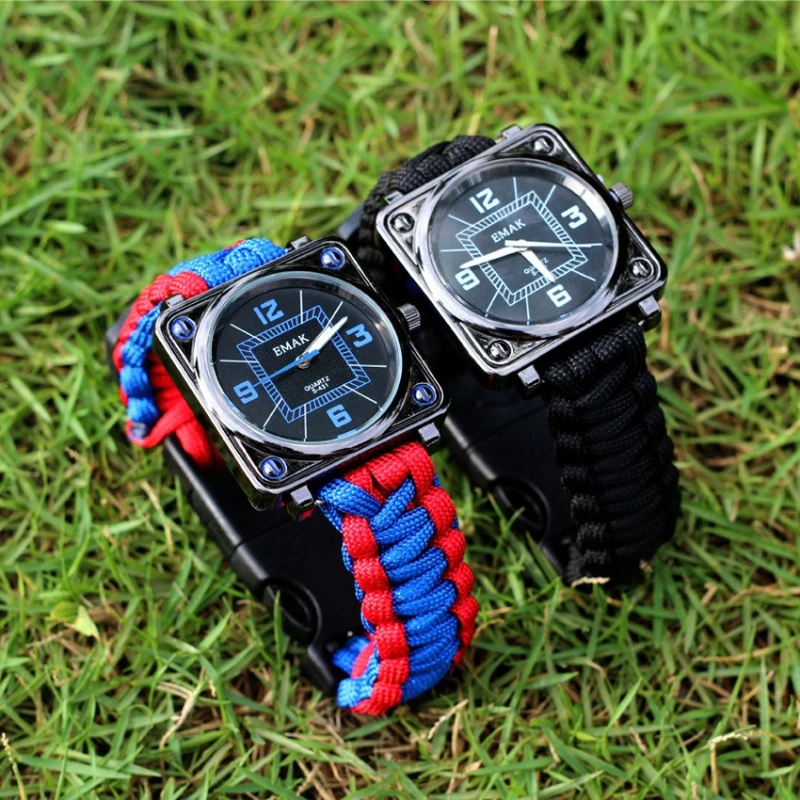 ساعة EDC الجديدة للبقاء على قيد الحياة - معدات خارجية متعددة الوظائف مع صفارة وإطلاق النار وبوصلة، ضرورية لتخييم تسلق الجبال