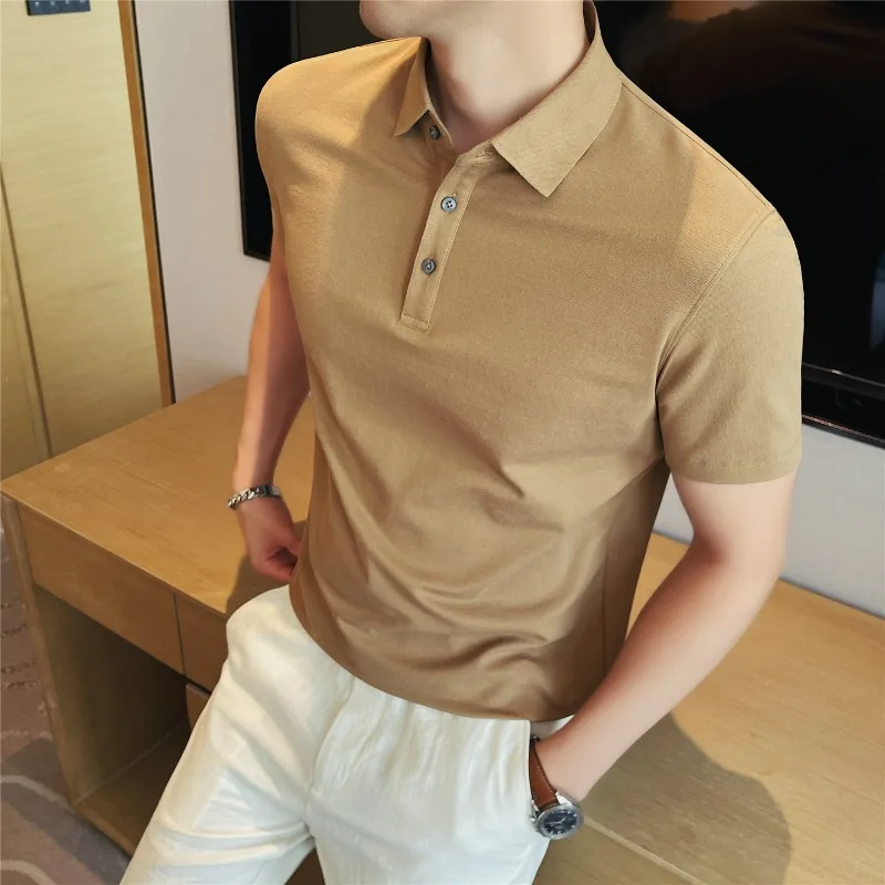 High Elastic Breathable Polo Shirt Men Short Sleeve Lapel T-shirts Fashion Casual Business Formal Social Polos Men Clothing 2026