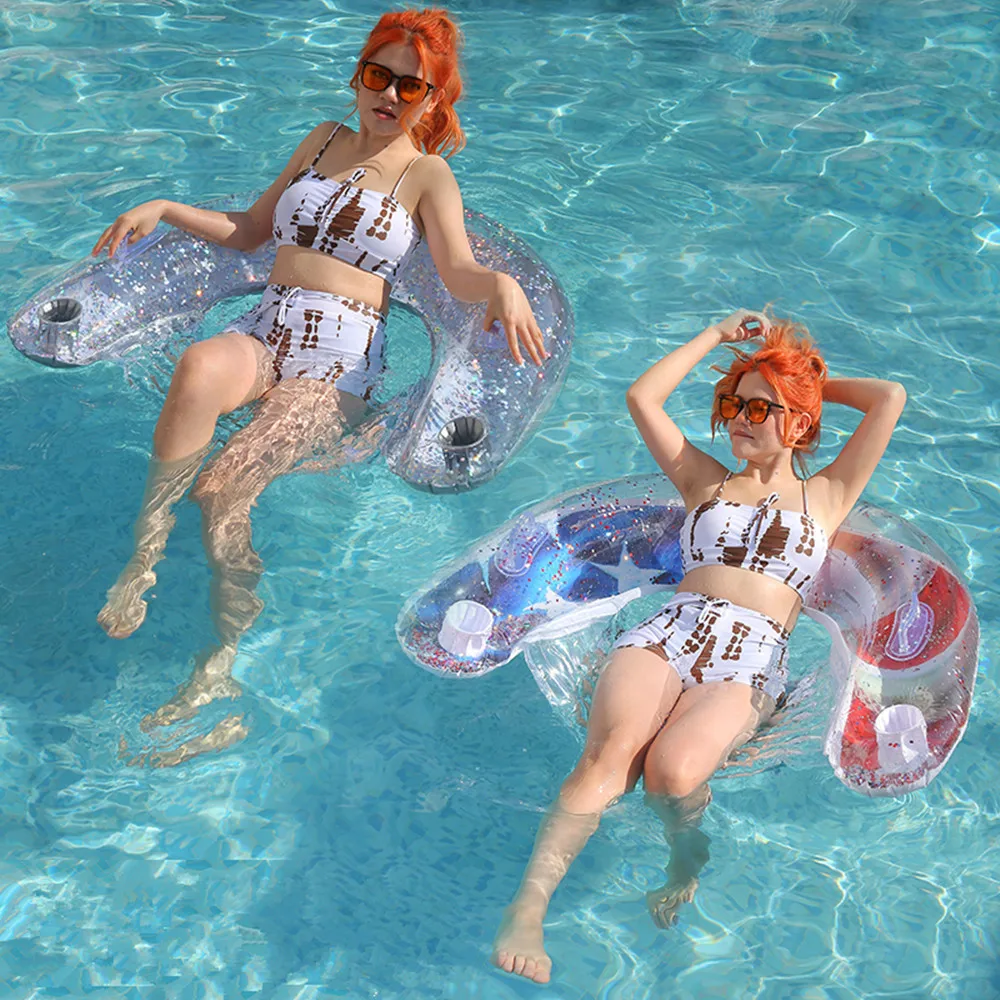 1 pcs Sparkle Transparent PVC Pool Float Lounger U-Shape Water Relax Chair