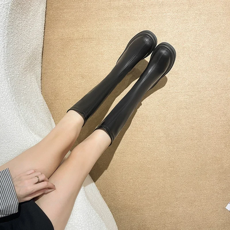 المرأة حذاء برقبة للركبة موضة الذاتي زراعة فارس الأحذية سترتش منصة الأحذية للمرأة أحذية مصممين بوتاس موهير #5