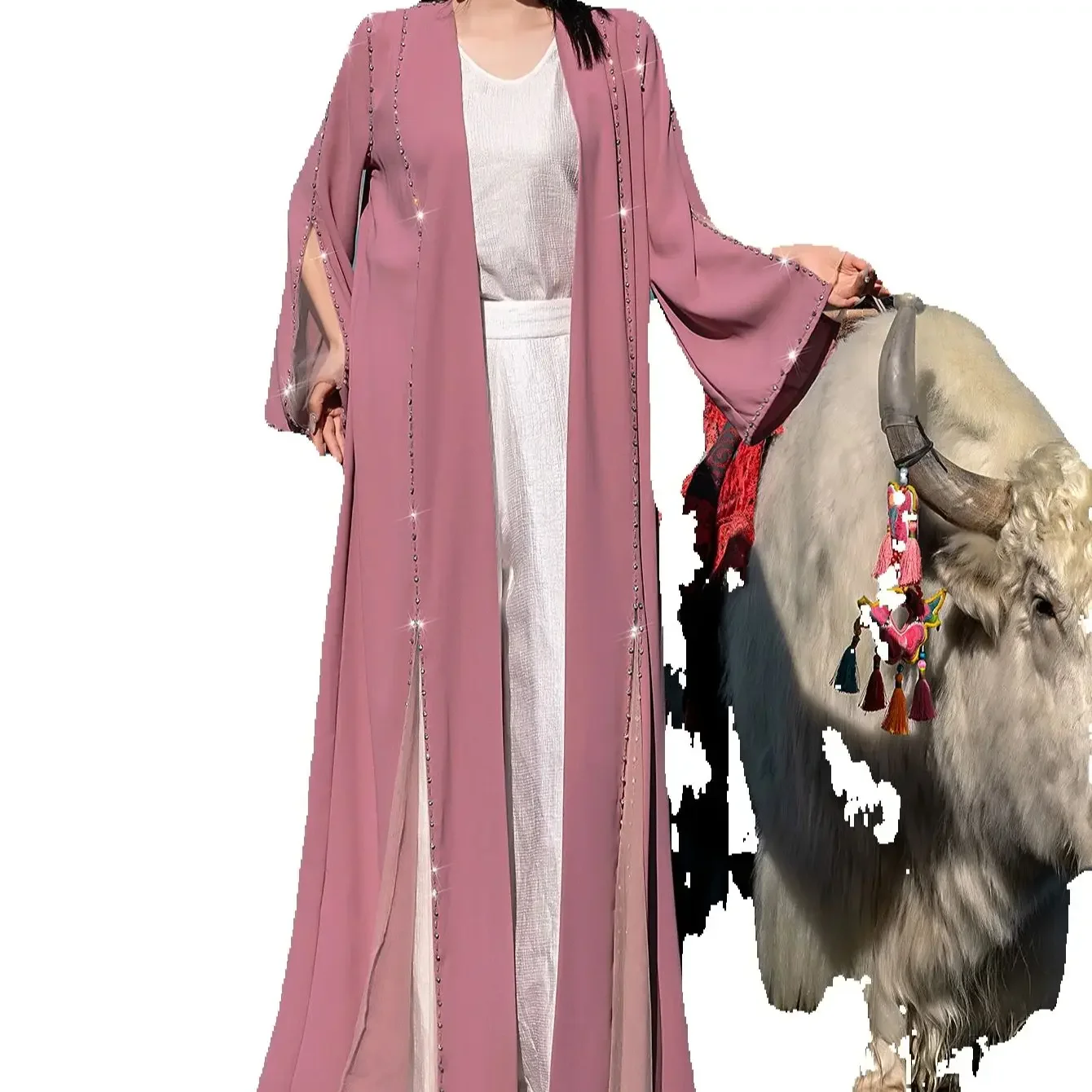 

Luxury Diamonds Open Abaya Dubai Kaftan Eid Muslim Women Long Dress Turkey Kimono Cardigan Arabic Robe Kebaya Caftan Jalabiya