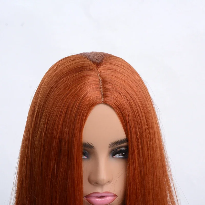QQXCAIW Women Medium Long Straight Cosplay Dark Orange 50 Cm Synthetic Hair Wigs