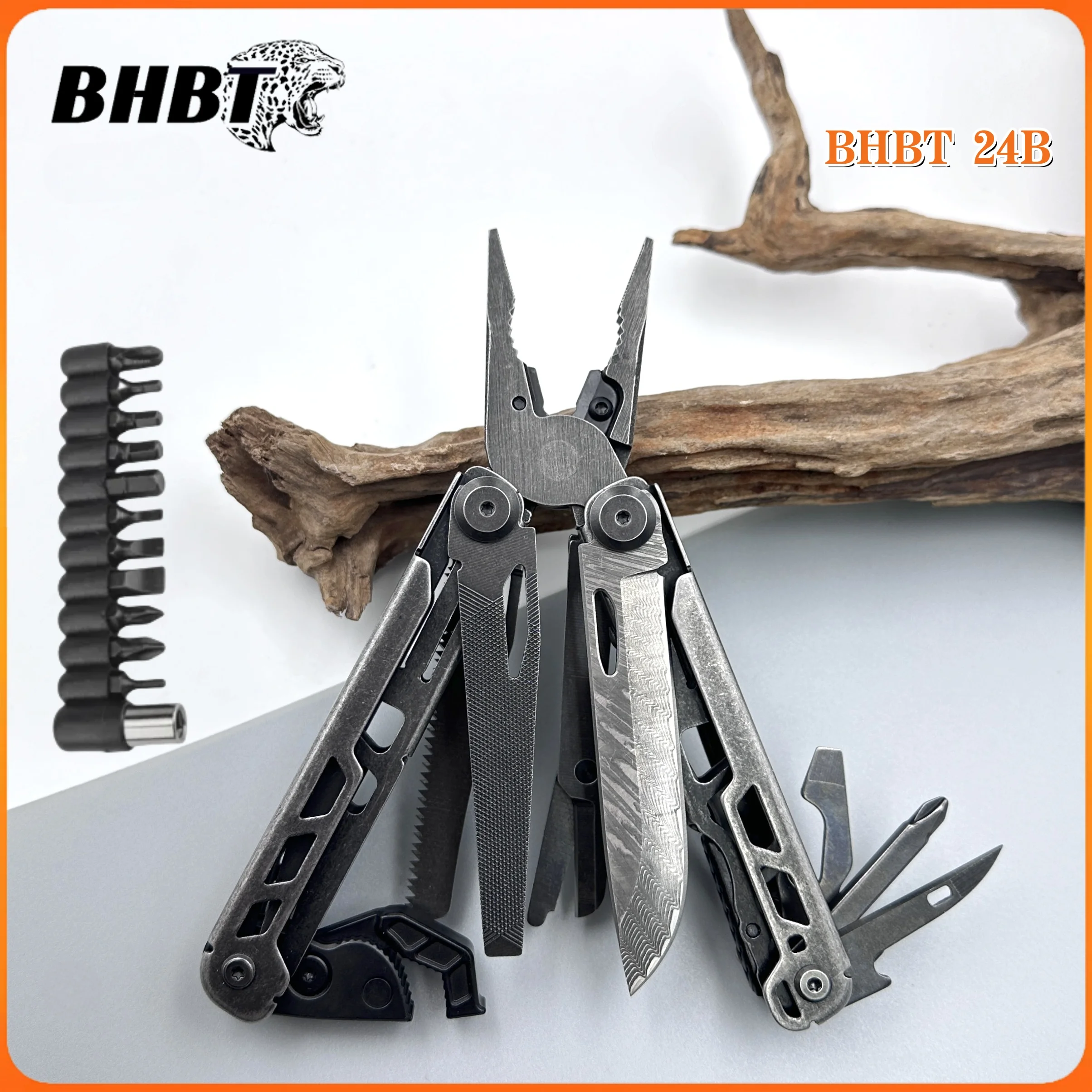 

BHBT 24B 15-IN-1 Multi-tool Pliers Damascus Knife Multi-functional Folding EDC Camping and Outdoor Survival Tool