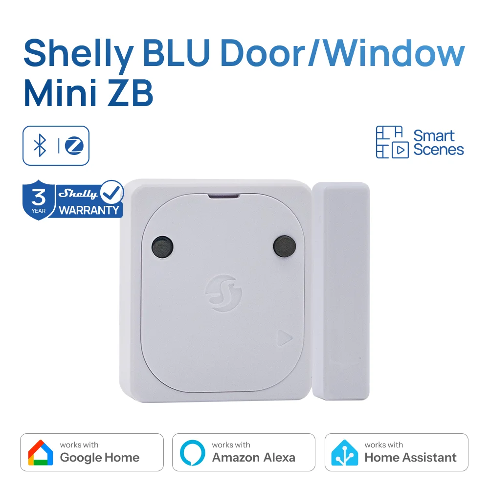 Shelly BLU Door/Window Mini ZB Smart Mini Door Sensor Tilt Detection Ambient Light Sensing Narrow Frames Where Alexa Google Home