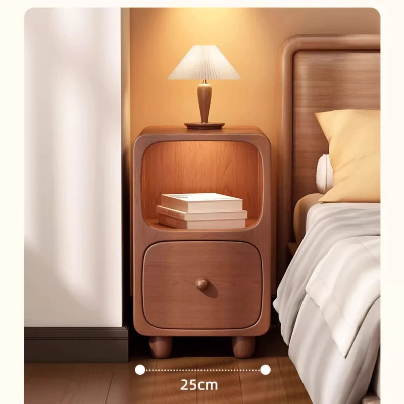 Solid Wood Nightstand for Small Bedroom - Kids Bedside Table with Wireless Charging, Cream Style, Anti-Moth Storage Cabinet