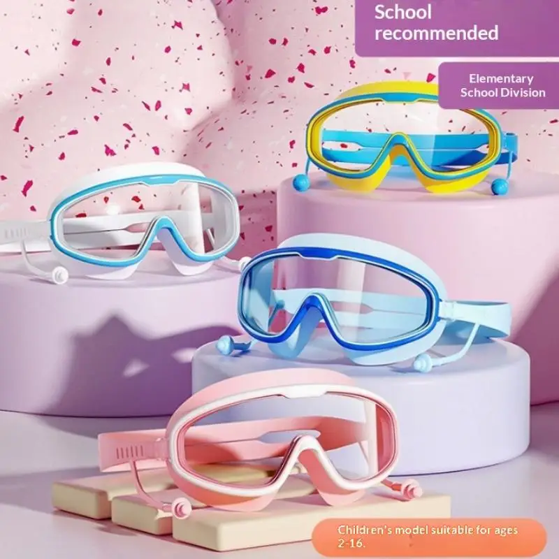 Kids Large Frame Swimming Goggles Waterproof Anti Fog Diving Goggles With Earplugs For Boys Girls 1Pcs