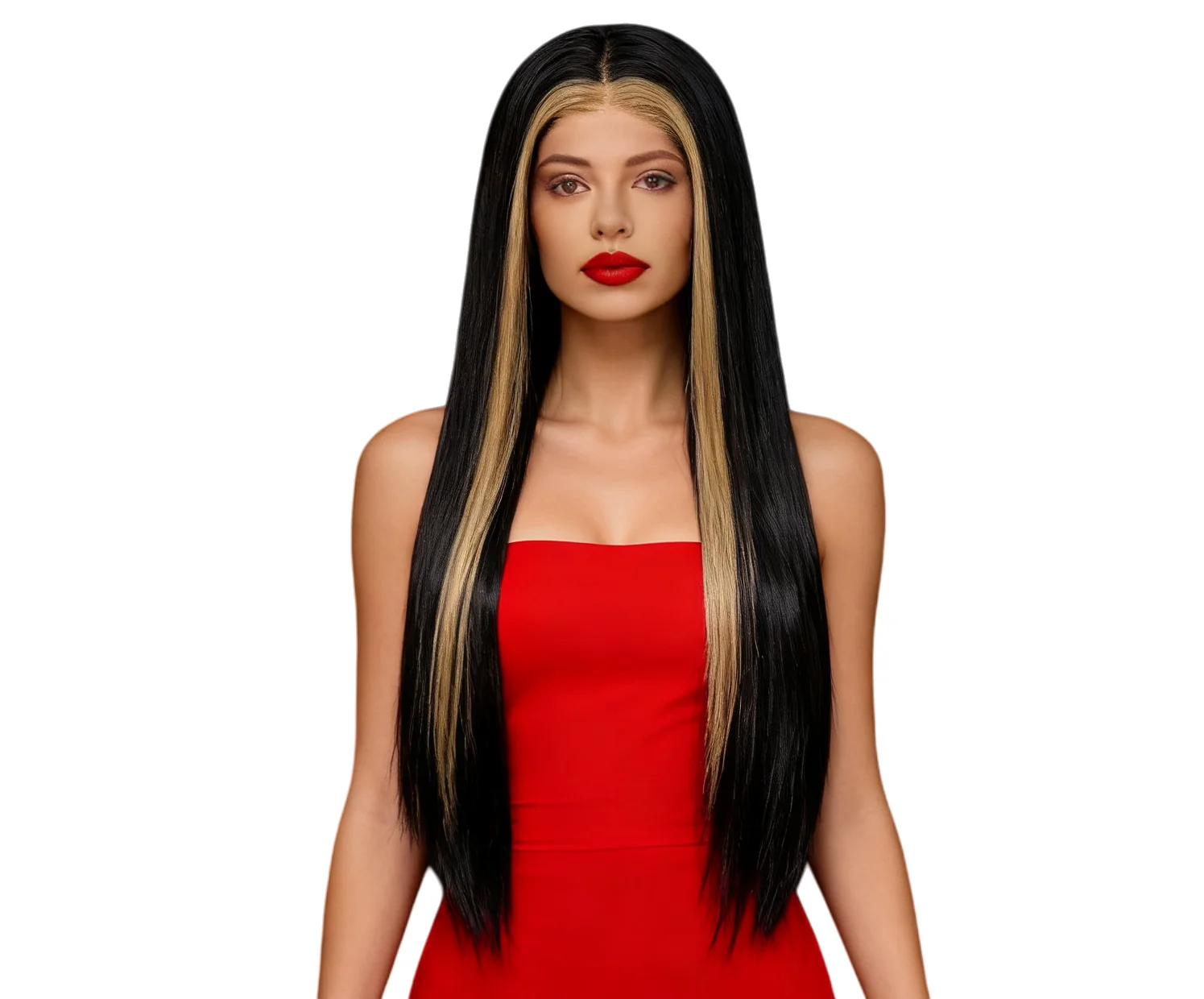 13 * 3 striped wear-resistant adhesive free wig synthetic lace front wig, black and gold wig, straight to medium length wig
