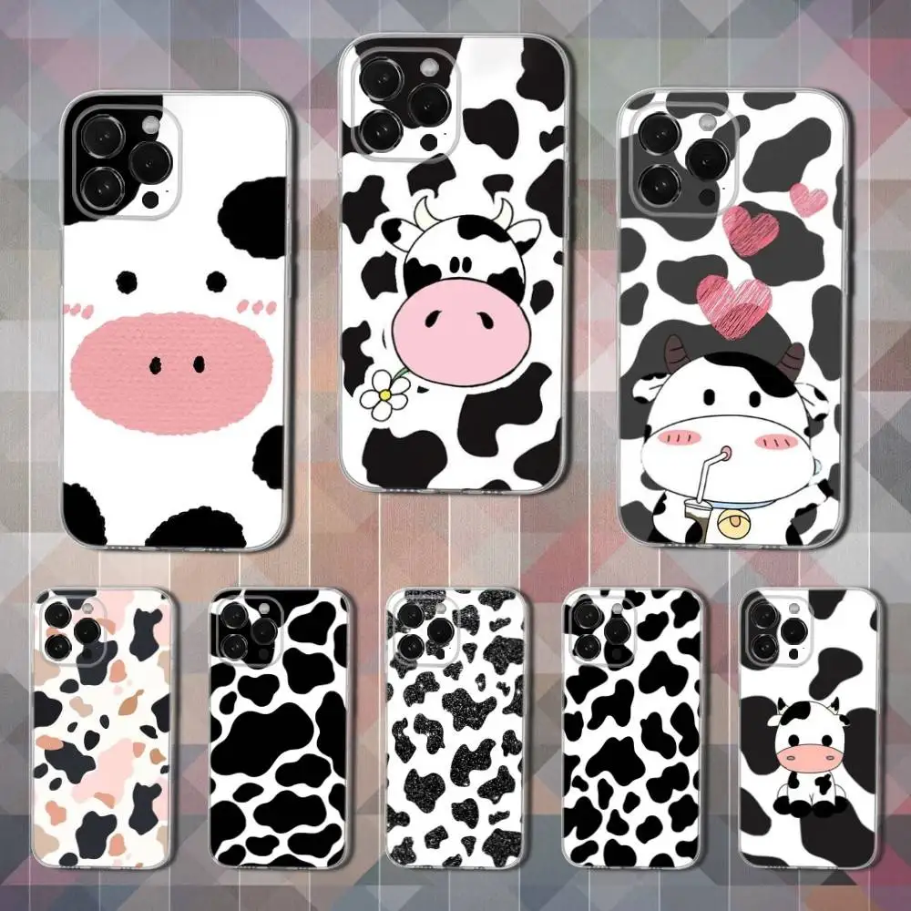 

Cute Cartoon Print Cow Phone Case For iPhone 16,15,14,13,12,11 Pro,Max,Plus,X,XS,XR,SE,Mini Transparent Soft Cover