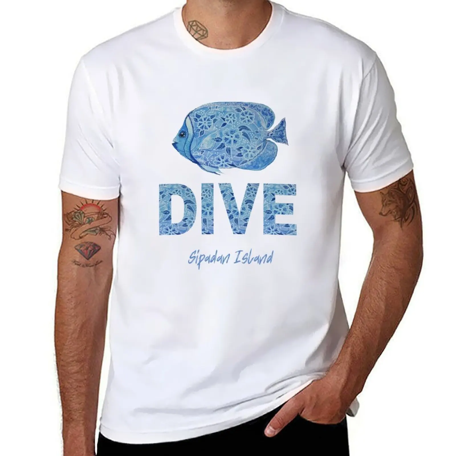 

Island for Sipadan Angelfish T-Shirt shirts man Dive t slim Blue man luxury t Scribbled shirt fit Classic