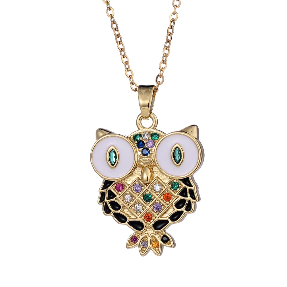 

Necklace for women, plated with 18k colored crystal zircon, owl, trendy and fashionable jewelry, couple gift