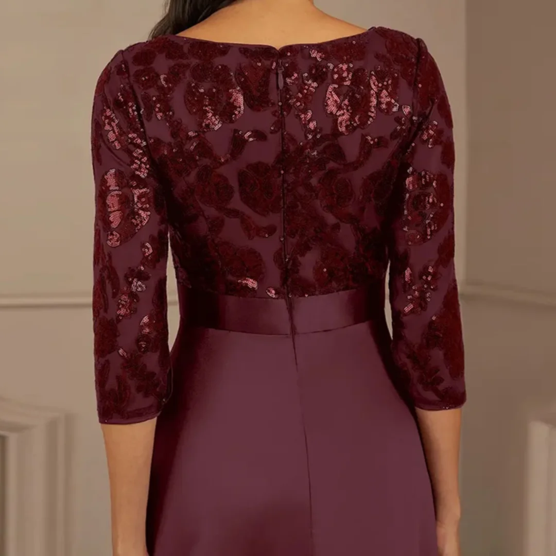 부르고뉴 스쿠프 신부 드레스의 어머니 레이스 비치 여성 3/4 가운 새로운 웨딩 파티 드레스 맞춤형